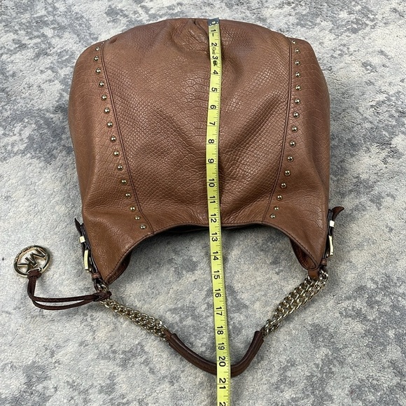 MICHAEL Michael Kors Middleton Hobo Bag Studded Embossed Leather Brown Cognac - Picture 15 of 17